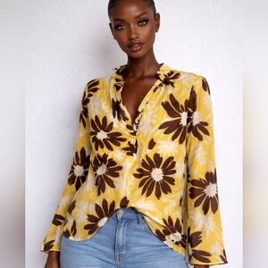 Nwt Jungal Silk Cotton Tunic Top Lightweight Semi Sheer Daisy Floral Print Y2K
